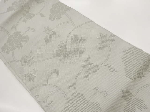 JAPANESE NAGOYA OBI FOR SUMMER / WOVEN PEONY ARABESQUE